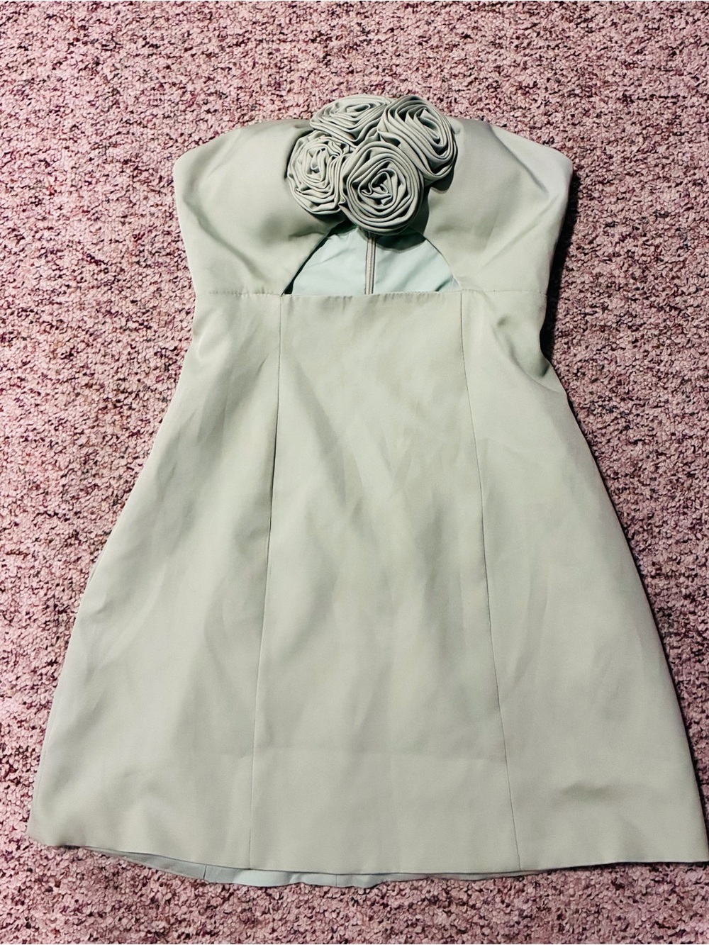 Strapless Sage Green Rosette A-Line Dress